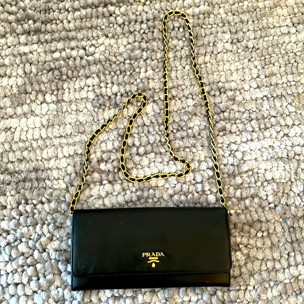 Prada Saffiano metal chain wallet